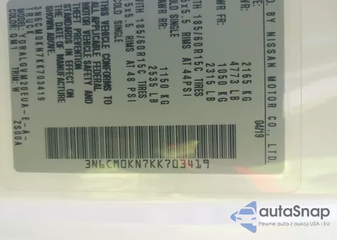 2019 Nissan Nv200 Sv из США, поврежденный, VIN 3N6CM0KN7KK703419